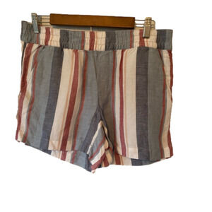 Loft Women's S Linen Blend Boho Cottagecore Prairie Stripe Elastic Shorts Resort